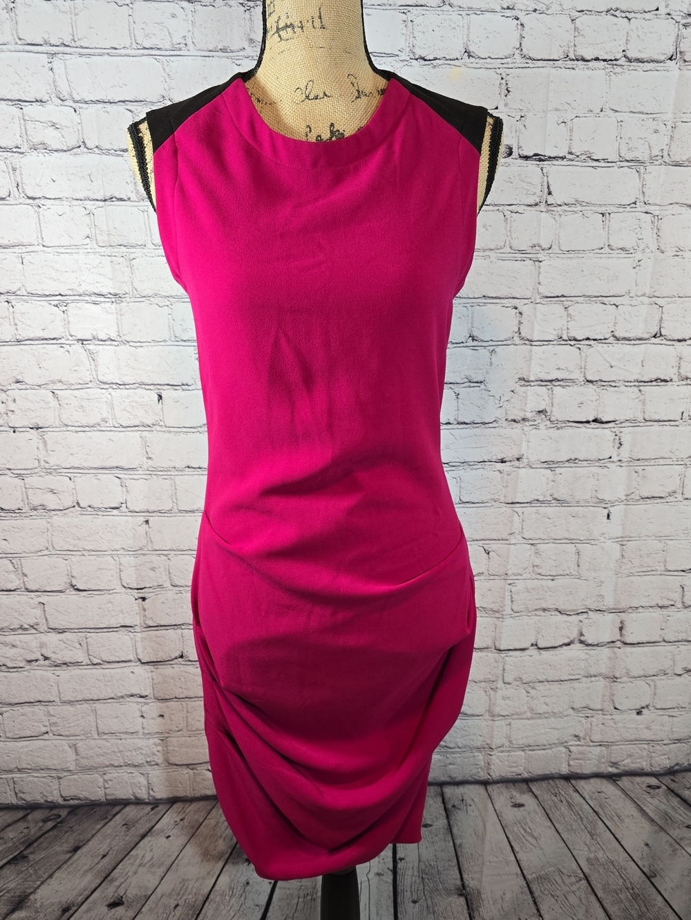 Cut25 Fuchsia and Black Sleeveless Draped Shift Dress Size 10